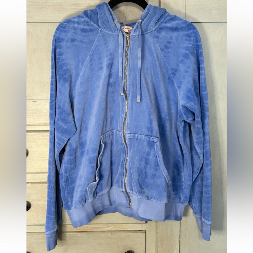 Juicy Couture Velour Zip Up Hoodie Y2K Blue XL‎ Sweatshirt Full Zip Soft Cozy